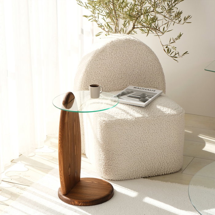 Hanah Home Mesa Auxiliar Castaño y Transparente de Cristal Templado y Madera Maciza 35x53x35 cm